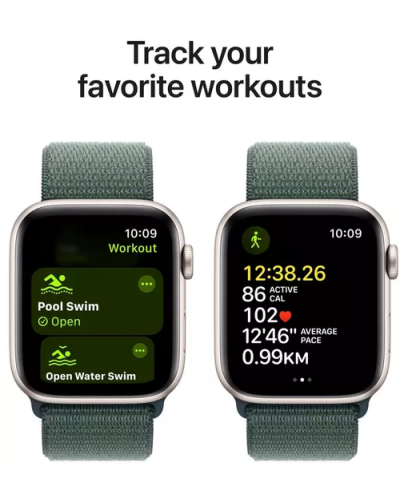 Apple Watch SE (2024) GPS 40mm Starlight Aluminium Case with Lake Green Sport Loop (MXEH3)