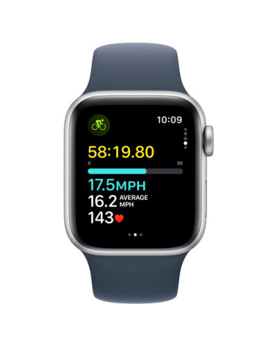 Apple Watch SE (2024) GPS 44mm Silver Aluminium Case with Storm Blue Sport Band - M/L (MXER3)