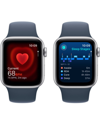 Apple Watch SE (2024) GPS 44mm Silver Aluminium Case with Storm Blue Sport Band - M/L (MXER3)