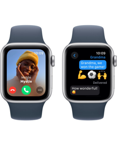 Apple Watch SE (2024) GPS 44mm Silver Aluminium Case with Storm Blue Sport Band - M/L (MXER3)