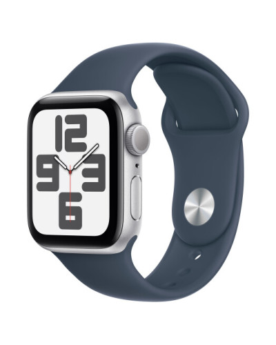Apple Watch SE GPS 44mm Silver Aluminium Case with Storm Blue Sport Band - M/L (MREE3)