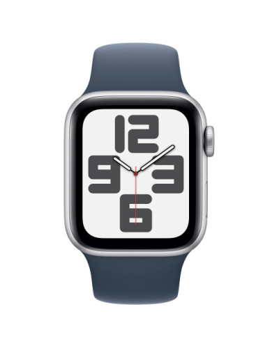 Apple Watch SE GPS 44mm Silver Aluminium Case with Storm Blue Sport Band - M/L (MREE3)