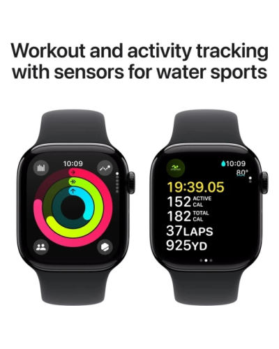 Apple Watch Series 10 GPS 46mm MWWP3 Jet Black Aluminum case with Black Sport Band S/M