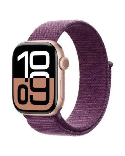 Apple Watch Series 10 GPS 46mm Rose Gold Aluminum case with Plum Sport Loop MWWV3