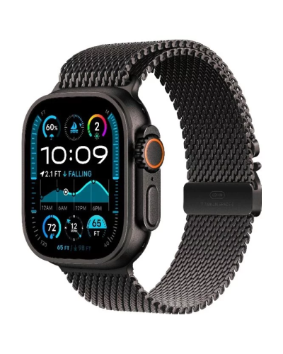 Apple Watch Ultra 2 2024 GPS + Cellular 49mm Black Titan Case with Black Titanium Milanese Loop - M (MX5U3)