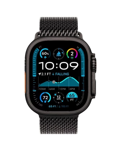 Apple Watch Ultra 2 2024 GPS + Cellular 49mm Black Titan Case with Black Titanium Milanese Loop - S (MX4W3)