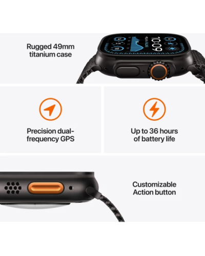 Apple Watch Ultra 2 2024 GPS + Cellular 49mm Black Titan Case with Black Trail Loop - S/M (MX4U3)