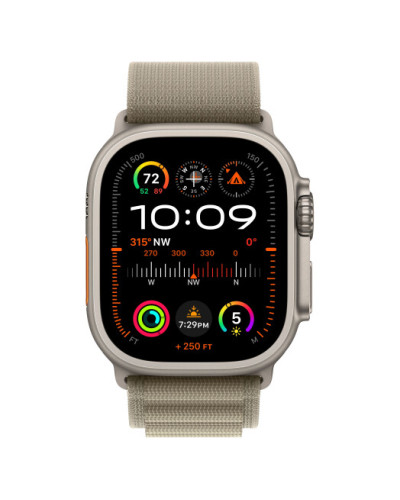 Apple Watch Ultra 2 GPS + Cellular, 49mm Titanium Case with Olive Alpine Loop - Medium (MREY3)