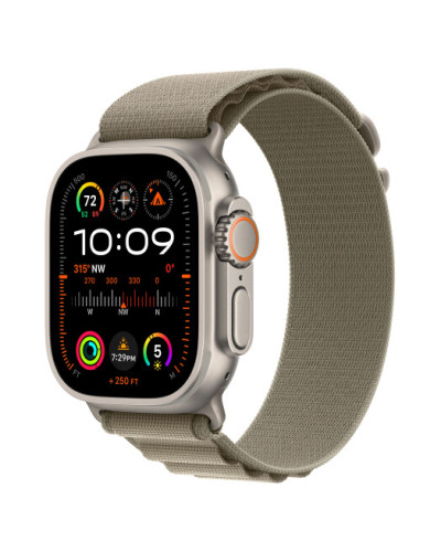 Apple Watch Ultra 2 GPS + Cellular, 49mm Titanium Case with Olive Alpine Loop - Medium (MREY3)